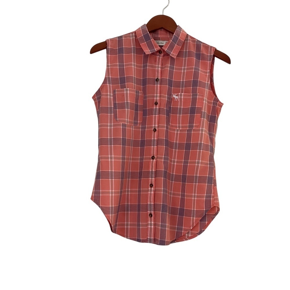 Abercrombie & Fitch Button Up Top XS Orange Plaid Western Festival Cowgirl Y2K
